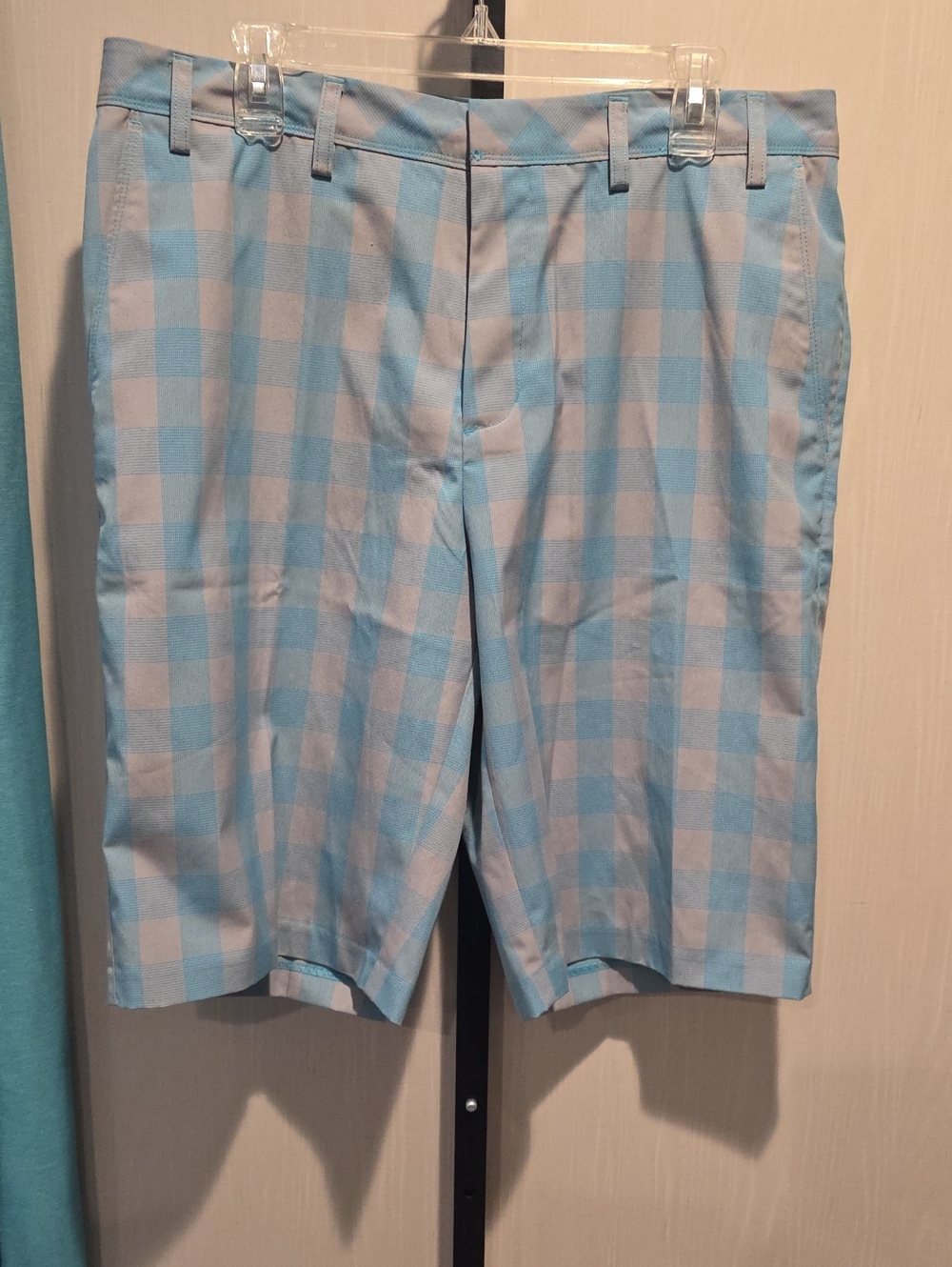 (J44) adidas Light Blue Plaid Flat Front Men's Shorts